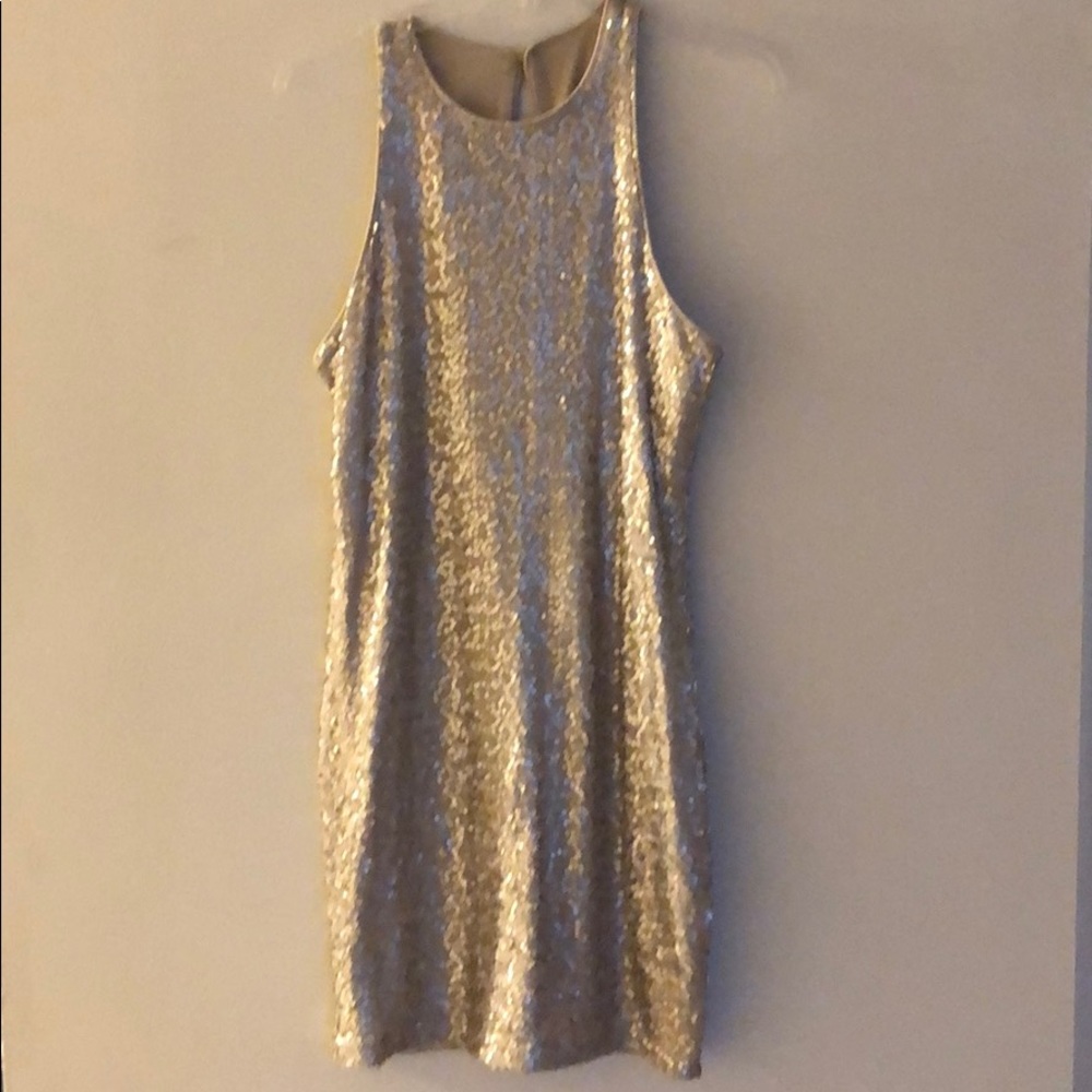 Gold sequined mini dress